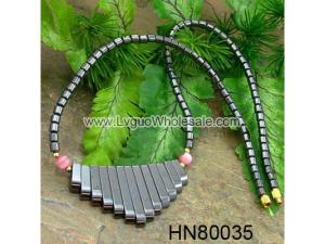 Assorted Colored Opal Beads Hematite Teeths Pendant Beads Stone Chain Choker Fashion Women Necklace